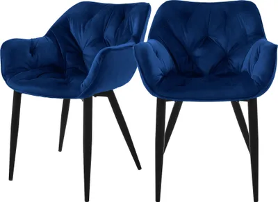 Produktbild von ML-Design 2er Set Esszimmerstühle Dunkelblau, Küchenstuhl mit dickem Samtstoff gepolsterter Sitz, Metallbeinen, Wohnzimmerstuhl mit Rücken- und Armlehnen
