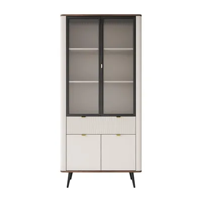 Productafbeelding van Ruime vitrinekast AUTUMN 2D2W1S met lade, kasjmier/notenhout