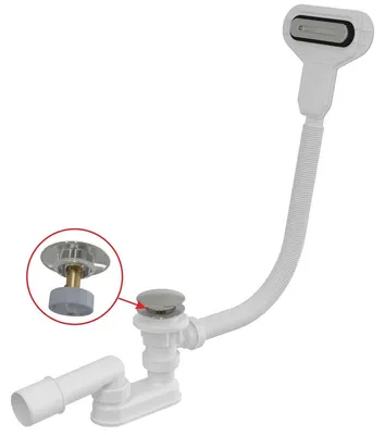 Produktbild von Alcadrain Badewanne Ab- und Überlaufgarnitur CLICK/CLACK mit flachem Überlauf, verchromt 57 cm