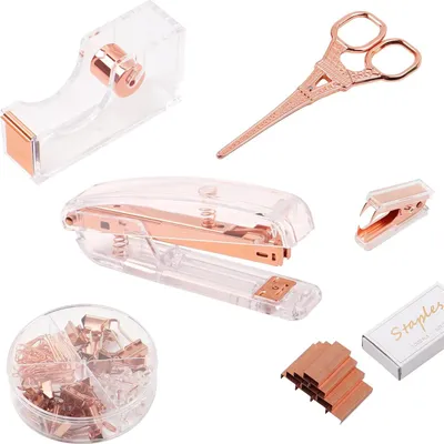 Produktbild von Famanu Bürozubehörset Roségold - mit Heftgerät, Klebebandspender und Schere