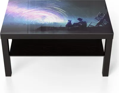 Produktbild von DEQORI Couchtisch 90x55 cm Schwarz 'Sternenkomplizen' Glas Beistelltisch Glastisch modern