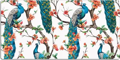 Produktbild von Schreibtischmatte Tischunterlage 120x60 cm Mauspad - Pfauen und Blumen