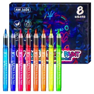 Zdjęcie produktu dla Kredki UV neonowe fluorescencyjne do ciała twarzy świecące 8 kolorów
