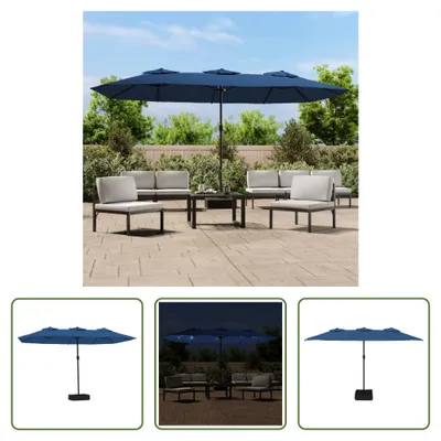 Produktbild von The Living Store Doppelsonnenschirm mit LEDs Azurblau 449x245 cm