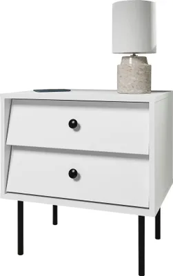 Produktbild von MIRJAN24 Im Set zwei Nachttische Valerio 2S, Schlafzimmer Nachtschrank mit zwei Schubladen, Metallfüße (Farbe: Weiß)
