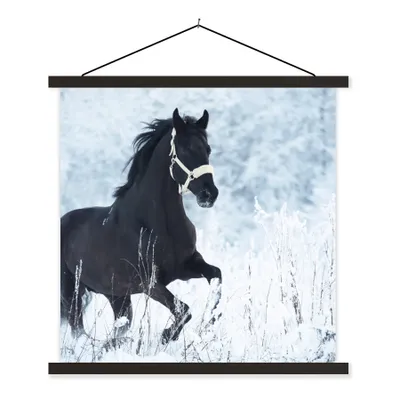 Produktbild von MuchoWow® Textilposter Pferd - Schnee - Winter 60x60 cm mit schwarzem Rahmen - Posteraufhänger