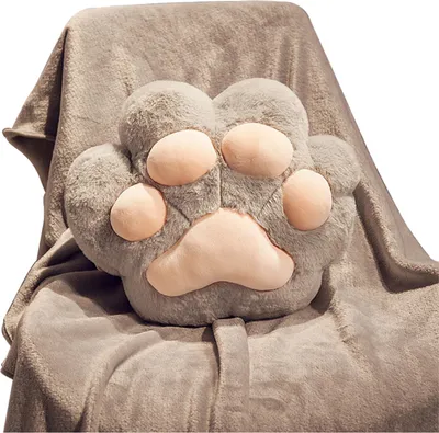 Produktbild von Katzenpfoten-Kissen, Steppdecke, 3-in-1-Design, Handwärmer, dickes Plüsch, Couch-Sofa-Dekorationskissen, Winterdecke für Reisen und Heimdekoration