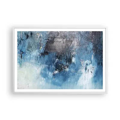 Produktbild von Gerahmtes Poster - Weißer Rahmen - Abstraktion Blau Schwarz - 100x70 cm - Wand Bild - Wanddeko - Wandbilder - Wandposter - Bilderrahmen - Bilder - Kunstdruck - Wandbild - P2WAA100x70-4155