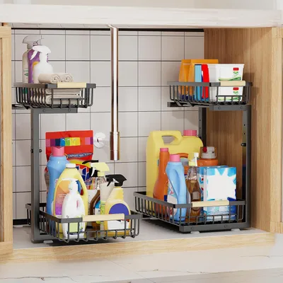 Produktbild von Küchenschrank-Organizer Metall, 2 Ebenen, ausziehbar, 2er Set, für die Küche