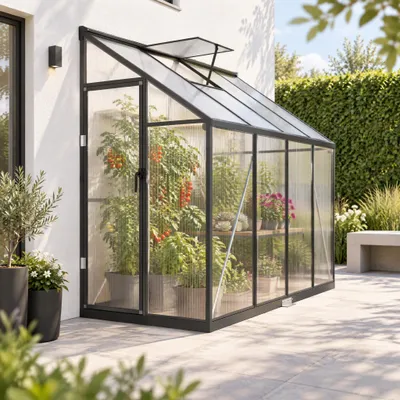 Productafbeelding van LZQ Tuinkas, afmetingen 245 x 110 x 195 cm, kas van aluminium met 4 mm polycarbonaat, voorzien van 1 dakraam