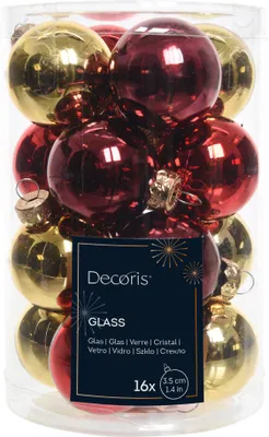 Produktbild von Weihnachtskugeln Glas 3,5cm 16 Stück - Rot / Gold Mix