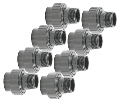 Produktbild von HAF 8x PVC Fittings Verschraubung mit 50mm x 2" | Klebemuffe x Außengewinde | Adapter aus grauem PVC | PN16 für PVC Rohr, Poolverrohrung & Teich