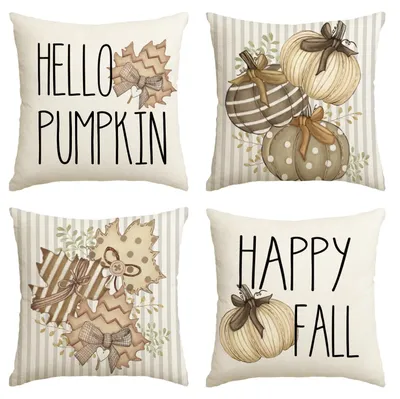 Produktbild von Kissenbezüge Set 4 Stück - Gestreifte Herbstdesign - 45x45 cm