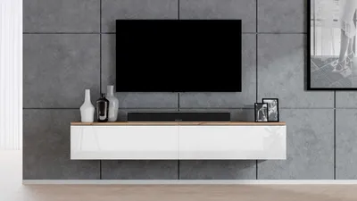 Produktbild von AX LIVING TV Bank Loriano 2x100cm Lowboard Eiche Wotan/weiß Hochglanz