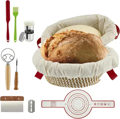 Image de Deux corbeilles de fermentation, rondes et ovales, de 25 cm et 26 cm, pour la préparation du pain, idéales pour la cuisine