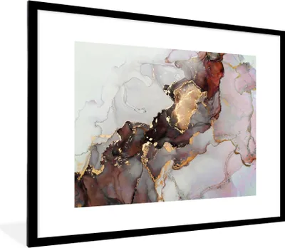 Produktbild von MuchoWow® Gerahmtes Poster Rot - Marmor - Gold 80x60 cm - Poster mit Schwarzem Bilderrahmen Wandposter Rahmen Foto Bilder - Schlafzimmer-Dekorationen - Fotoposter