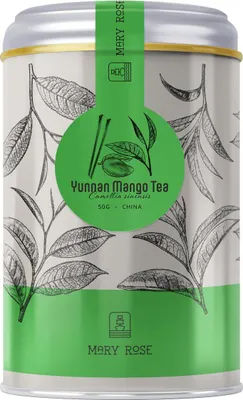 Produktbild von Mary Rose - Grüner Tee Yunnan Mango in Dose 50g - Mit Zitronengras, Minze, Orangenschale, Ringelblumenblüten - Aromaschützende - Exotisch Belebend