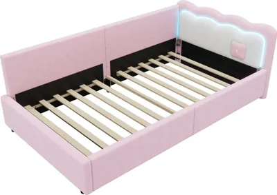 Produktbild von Daybett 90x200cm Tagesbett (ohne Matratze) Multifunktional Einzelbett mit Lattenrost LED-Umgebungslicht mit Fernbedienung Bettgestell Gaestebett