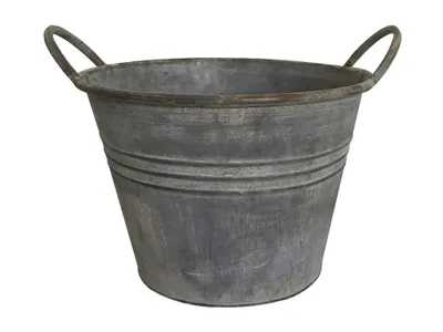 Produktbild von Zinkeimer Pflanztopf Zink Rund mit Griffen Vintage Landhausstil Grau : 23 cm Größe: 23 cm