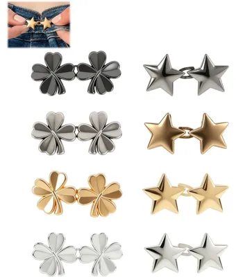 8 Paar Clip-on Jeansknöpfe, verstellbar, Silber Gold Schwarz Bronze