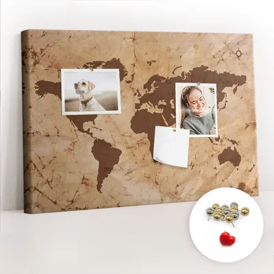 Imagen del producto de Tablero de corcho con chinchetas - Panel con chinchetas para fotografías y notas - 60x40 cm - 100 chinchetas metálicas