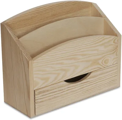 Produktbild von Creative Deco Schreibtisch Organizer | 2 Fächer mit Schublade | 25 x 10 x 20,5 cm (+/- 1 cm) | Briefablage Holz Briefkiste Organisation Dokumentenablage | Für Lagerung, Decoupage und Dekoration