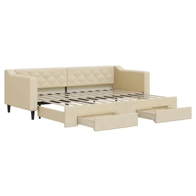 Produktbild von vidaXL Tagesbett Ausziehbar mit Schubladen Creme 80x200 cm Stoff