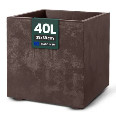 Produktbild von Kreher® XL Pflanzkasten „Millennium“ 39x39x39 cm - 40L Volumen - Braun - Wetterfester Blumentopf / Pflanzkübel für Garten, Balkon & Terrasse
