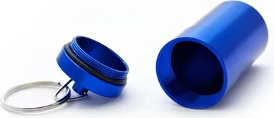 Produktbild von Große wasserdichte Aluminium Pillendose mit Schlüsselanhänger, blau