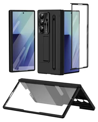 Obrázek produktu pro Pouzdro pro Samsung Galaxy Z Fold 7, matné tvrdé pouzdro s ochranou displeje, stojánkem, stylusem, ochranou fotoaparátu a pantu Černá