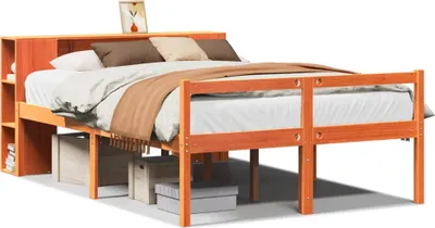 Image de vidaXL Lit en bois massif avec étagère sans matelas brun cireux 140x200 cm