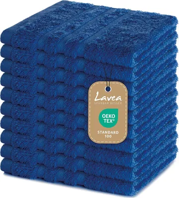 Produktbild von Lavea® 10er Set Seiftuch 30x30 cm – Hochwertige Gästehandtücher 30x30 - 100% Baumwolle, Elena – Saugstark Waschbar Strapazierfähig - Royalblau