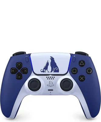 A PlayStation 5 DualSense controller with a God of War theme.