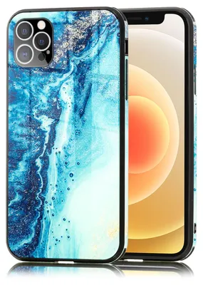 Produktbild von NALIA Marmor Case für iPhone 12 Pro Max, 9H Glas Cover Handy Hülle Schutz Tasche Blau Türkis