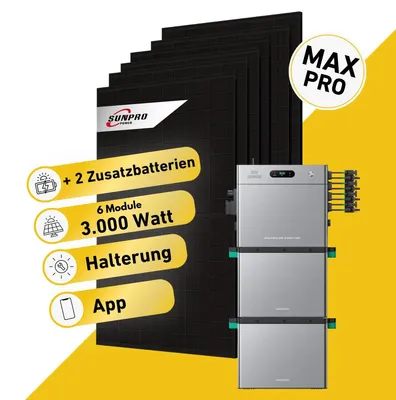 Produktbild von Balkonstrom Balkonkraftwerk 2000W Solaranlage mit Speicher | 2xZusatzspeicher | Bitumendachhalterung | 2xSolarmodul | Zendure SolarFlow 2400 Pro