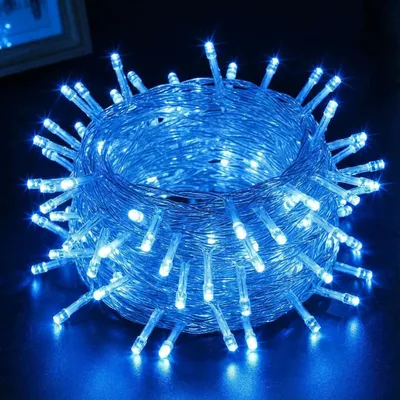 A coiled string of blue LED lights.