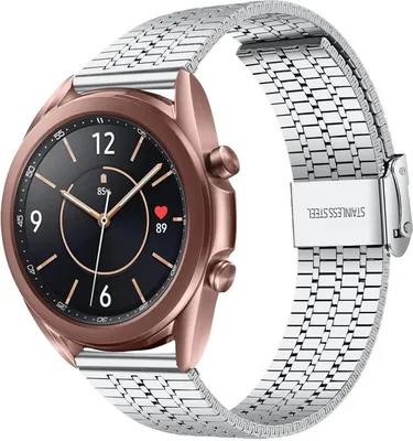 Produktbild von Strap-it Edelstahlarmband - Kompatibel mit Samsung Galaxy Watch 3 Armband 41mm Ersatzarmband Edelstahl - Verstellbarer Verschluss - Hochwertiges Material - für Smartwatch 20mm Armband Silber