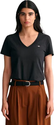 Immagine prodotto di Maglietta a maniche corte Gant Reg Shield con scollo a V, nero, taglia S, donna, nero, taglia S