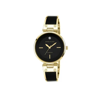 Produktbild von Damenuhr Armbanduhr Anne Klein in Schwarz/Gold Modeuhr Analog Quarz