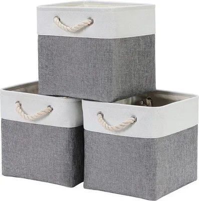 Produktbild von Kanistervorratencanvaskubusvorratenschachtel für Regale Kleiderschränke grau-weiß 25x25x25 cm Set aus 3 Stücken