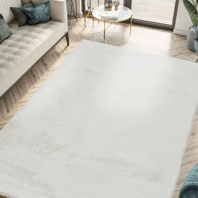 Produktbild von e-floor Flauschiger Rutschfest Teppich Foxy Rabbit 70 x 140 cm Creme - Teppich für Wohnzimmer, Schlafzimmer, Weicher mit langem Flor