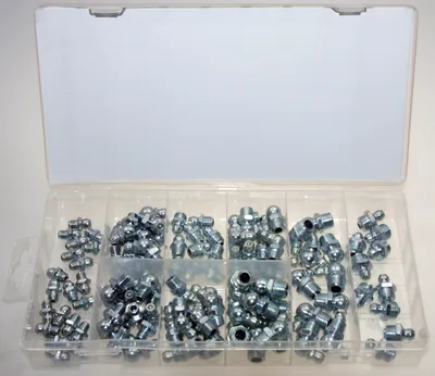 Produktbild von Schmiernippel Hydraulik Fettnippel Sortiment M6 M8 M10 in gerade 45 90° 100-tlg