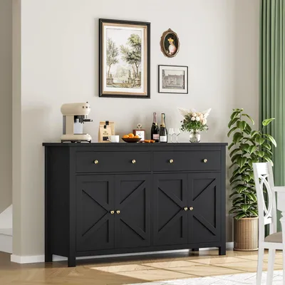 Image de Meuble de rangement - Buffet - Armoire - Meuble - Buffet d'entrée - Noir - Largeur : 140 cm