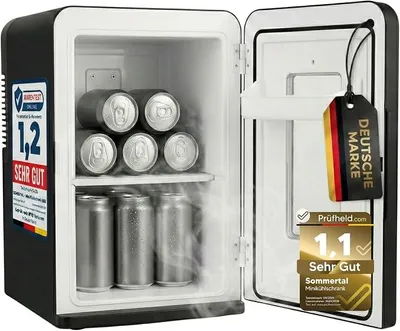 Productafbeelding van Mini-koelkast, kan koelen en verwarmen, inhoud 15 liter, 230V voor stopcontact en 12V DC voor auto, bierkoelkast, drankkoelkast, kleine, draagbare minibar