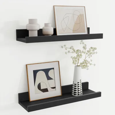 Produktbild von Wandregal Holz 40 cm Schwarz 2er Set Schweberegal MDF Bilderleiste