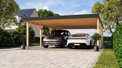 Produktbild von Doppelcarport Leimholz 2 Holz Überdachung Unterstand kesseldruckimprägniert 552x724x246,5 cm