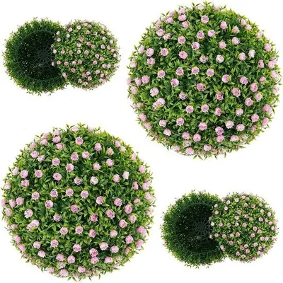 Immagine prodotto di Pianta ornamentale artificiale - Fiori rosa - Resistente ai raggi UV - 37 cm - Buxus (bosso) ornamentale