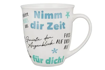 Produktbild von GILDE Tasse / Becher, "Zeit für dich", Spruch, Porzellan, weiß, VE 6, L. 10.2 cm, B. 14 cm, H. 11 cm