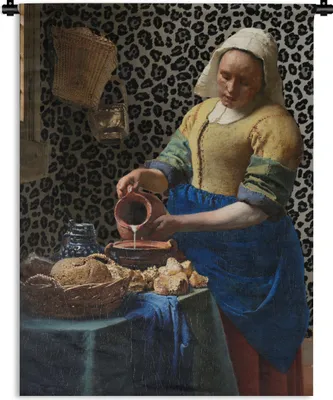 Produktbild von MuchoWow® Wandteppich Wandbehang Milchmädchen - Kunst - Pantherdruck - Vermeer - Gemälde - Alte Meister 60x80 cm Tapisserie Dekoration Wandtuch - Decke - Wandtücher - Wohne