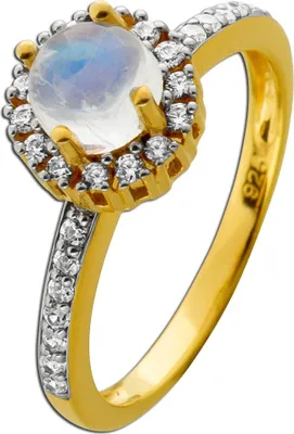 Produktbild von Mondstein Ring Silber vergoldet nat. Regenbogenmondstein weisse synth. Zirkonia 17